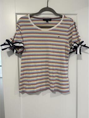 Tommy Hilfiger Striped Short Sleeve Shirt with Bow Detail